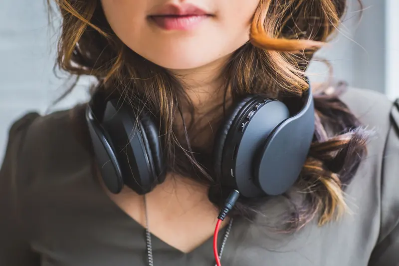 Over-ear headphones on a stand