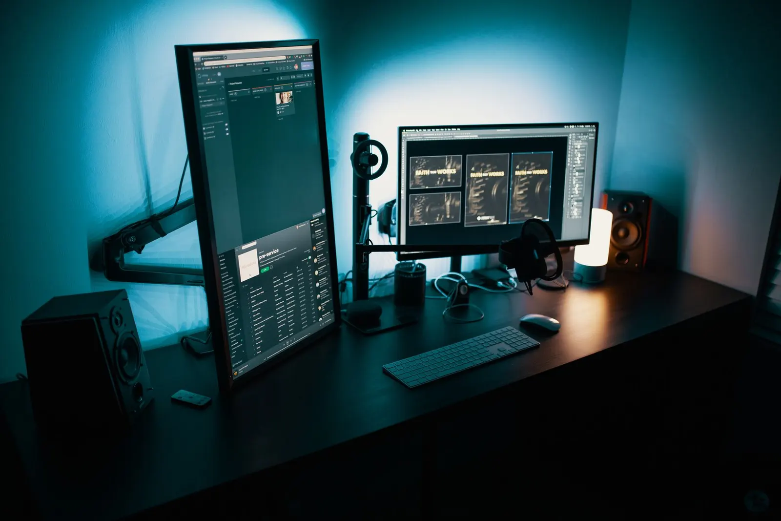 Desk lamp lighting a working monitor